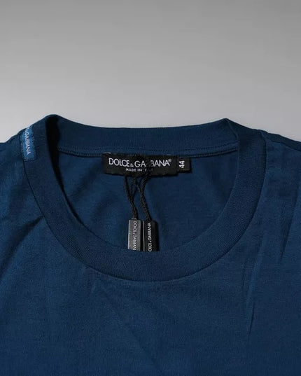 Dolce & Gabbana Blue Crown Bee Cotton Men Crew Neck T-shirt