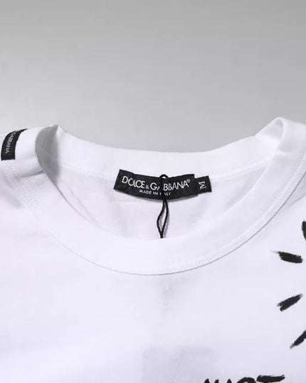 Dolce & Gabbana White Floral Print Cotton Crew Neck T-shirt