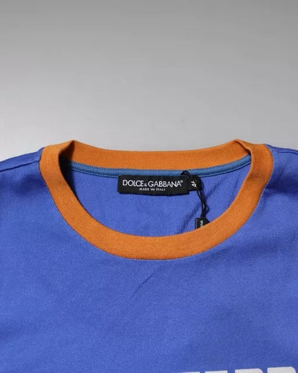 Dolce & Gabbana Blue Graphic Print Cotton Crew Neck T-shirt