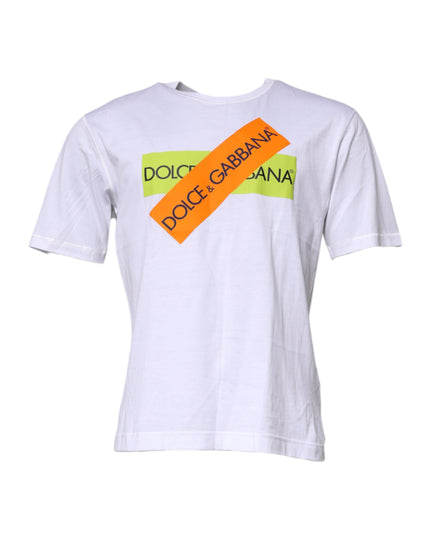 Dolce & Gabbana White Logo Tape Cotton Crew Neck T-shirt
