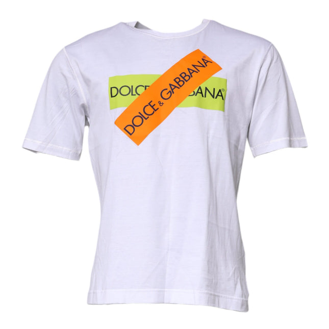 Dolce & Gabbana White Logo Tape Cotton Crew Neck T-shirt