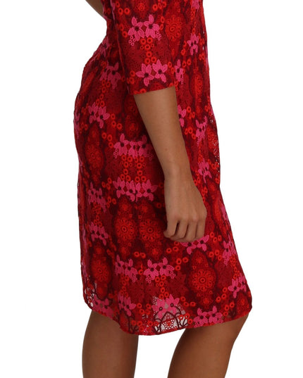 Dolce & Gabbana Floral Crochet Lace Red Pink Sheath Dress