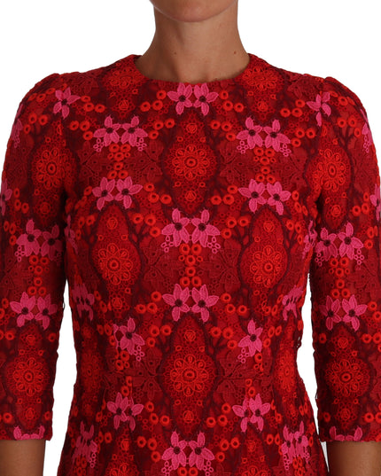 Dolce & Gabbana Floral Crochet Lace Red Pink Sheath Dress