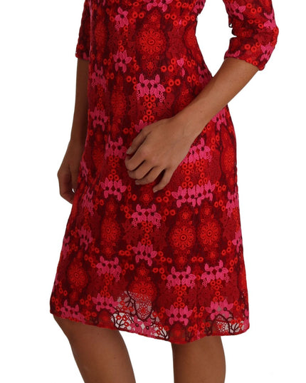 Dolce & Gabbana Floral Crochet Lace Red Pink Sheath Dress