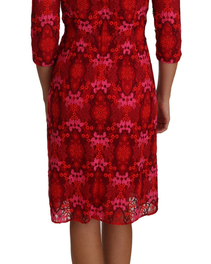 Dolce & Gabbana Floral Crochet Lace Red Pink Sheath Dress
