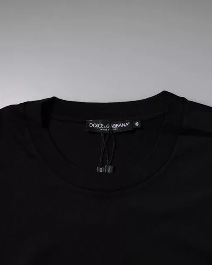 Dolce & Gabbana Black Logo Patch Cotton Crew Neck T-shirt