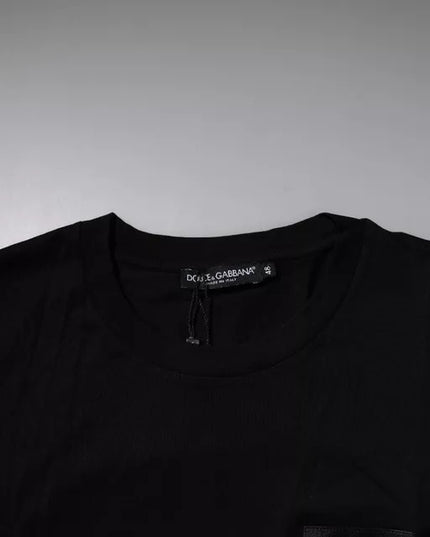 Dolce & Gabbana Black Logo Patch Cotton Crew Neck T-shirt