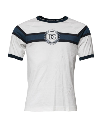 Dolce & Gabbana White Logo Print Cotton Men Crew Neck T-shirt