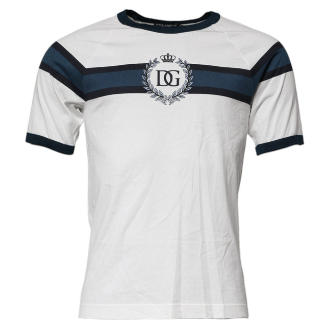 Dolce & Gabbana White Logo Print Cotton Men Crew Neck T-shirt