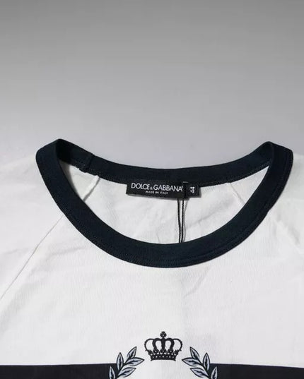 Dolce & Gabbana White Logo Print Cotton Men Crew Neck T-shirt