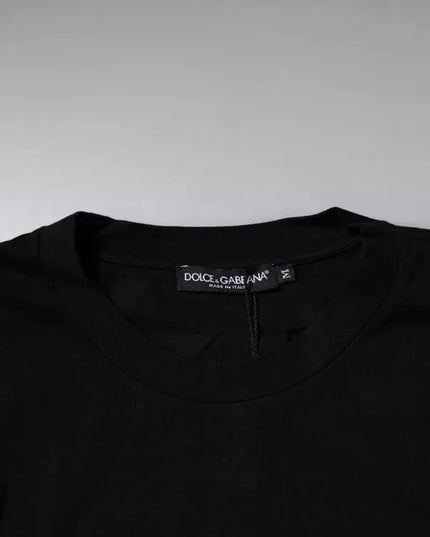 Dolce & Gabbana Black Amore Leopard Cotton Crew Neck T-shirt