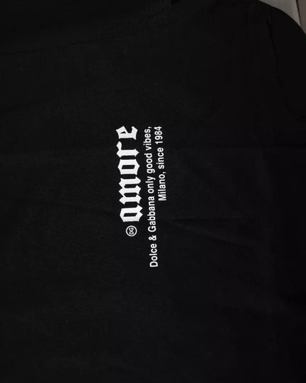 Dolce & Gabbana Black Amore Leopard Cotton Crew Neck T-shirt