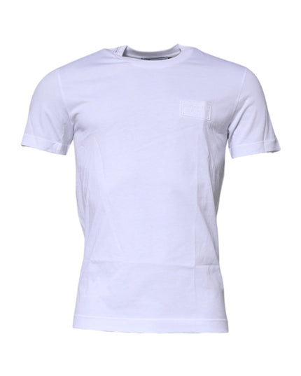 Dolce & Gabbana White Logo Plaque Cotton Crew Neck T-shirt