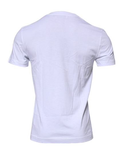 Dolce & Gabbana White Logo Plaque Cotton Crew Neck T-shirt