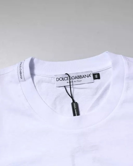 Dolce & Gabbana White Logo Plaque Cotton Crew Neck T-shirt