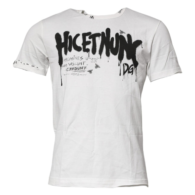 Dolce & Gabbana White Graphic Print Cotton Crew Neck T-shirt