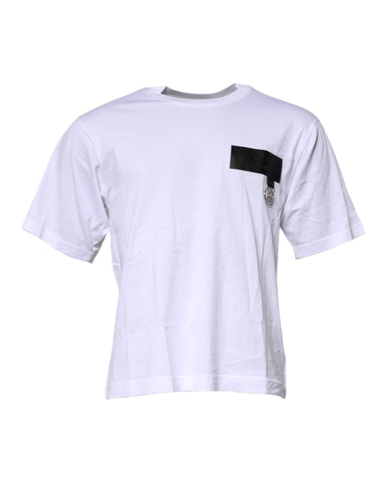Dolce & Gabbana White Logo Patch Cotton Crew Neck T-shirt