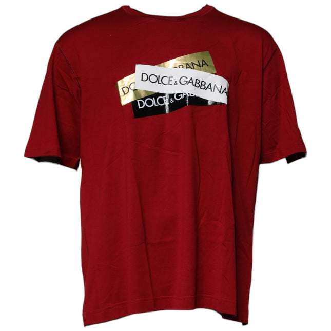 Dolce & Gabbana Red Logo Tape Cotton Crew Neck T-shirt
