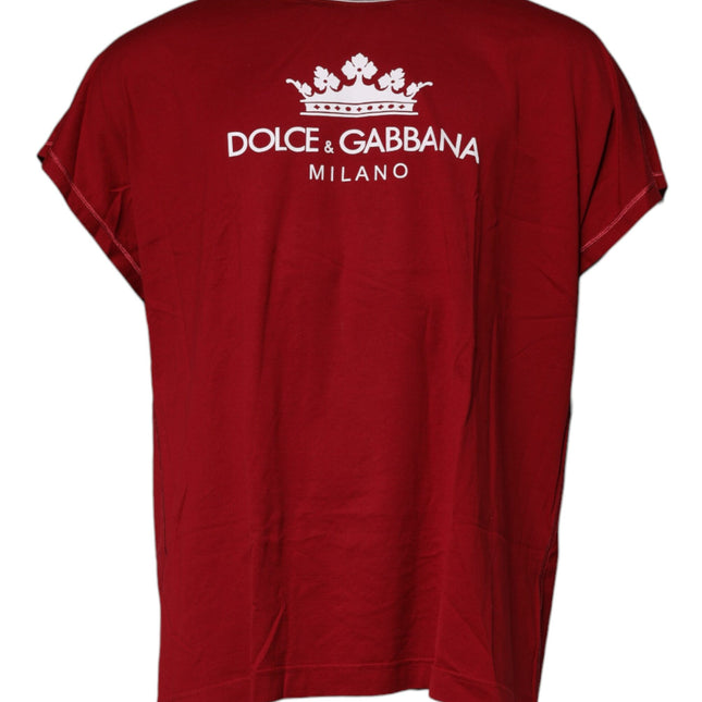 Dolce & Gabbana Red Logo Crown Cotton Crew Neck T-shirt