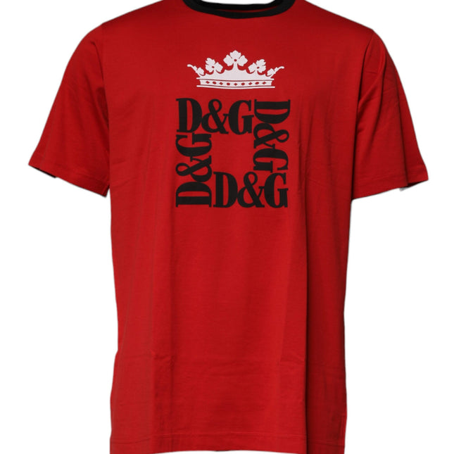 Dolce & Gabbana Red Logo Crown Cotton Crew Neck T-shirt