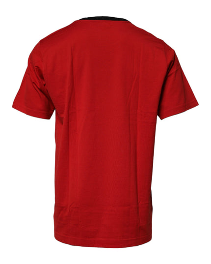 Dolce & Gabbana Red Logo Crown Cotton Crew Neck T-shirt