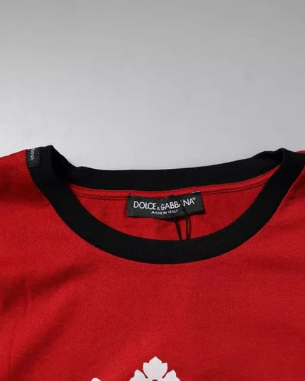 Dolce & Gabbana Red Logo Crown Cotton Crew Neck T-shirt