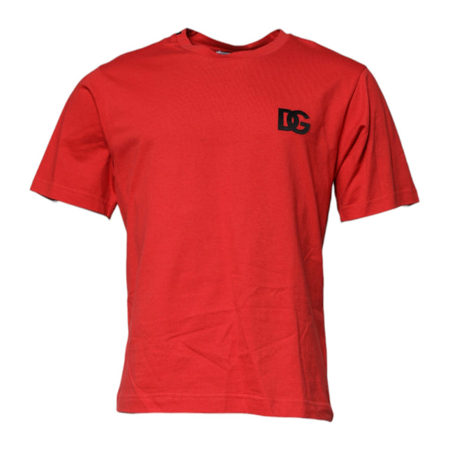 Dolce & Gabbana Red DG Logo Patch Cotton Crew Neck T-shirt