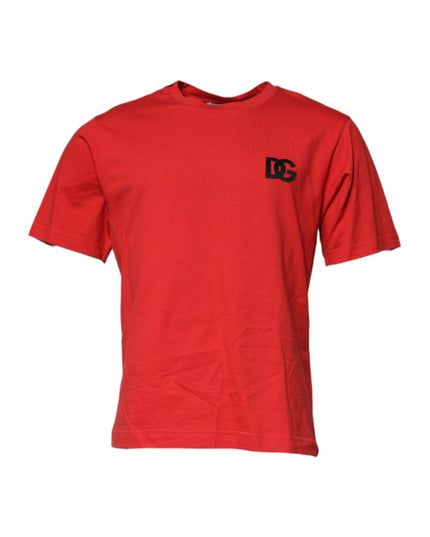 Dolce & Gabbana Red DG Logo Patch Cotton Crew Neck T-shirt