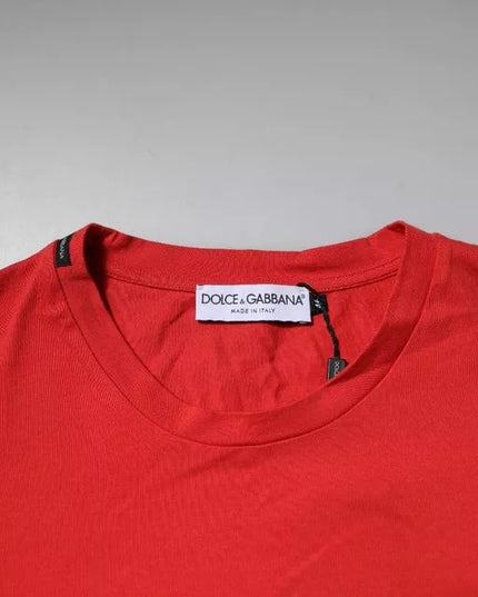 Dolce & Gabbana Red DG Logo Patch Cotton Crew Neck T-shirt