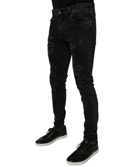 Dolce & Gabbana Black Tattered Cotton Skinny Men Denim Jeans