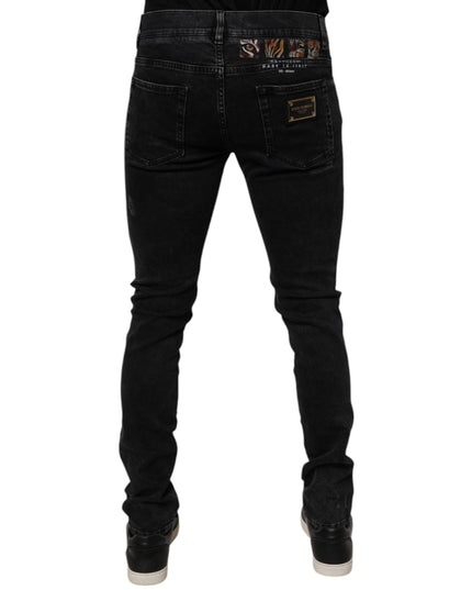 Dolce & Gabbana Black Tattered Cotton Skinny Men Denim Jeans