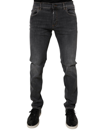 Dolce & Gabbana Dark Gray Washed Cotton Slim Fit Denim Jeans