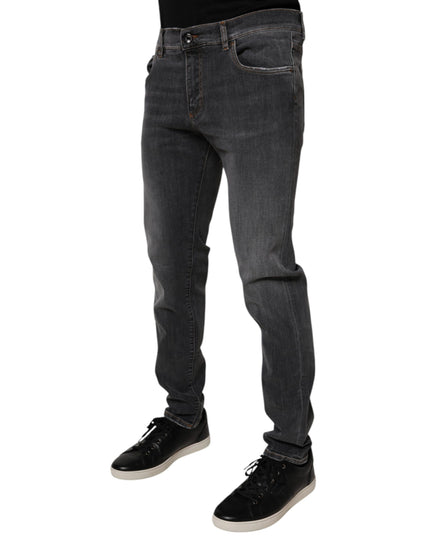 Dolce & Gabbana Dark Gray Washed Cotton Slim Fit Denim Jeans