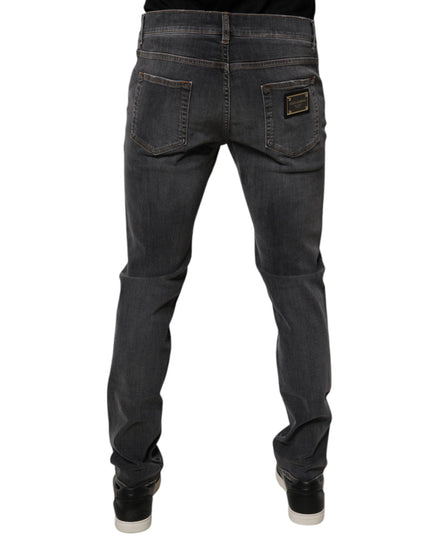 Dolce & Gabbana Dark Gray Washed Cotton Slim Fit Denim Jeans
