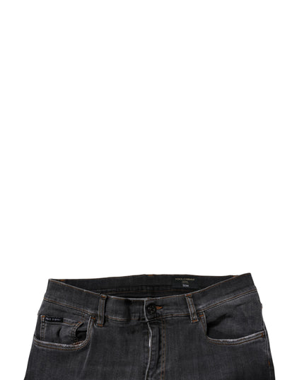 Dolce & Gabbana Dark Gray Washed Cotton Slim Fit Denim Jeans