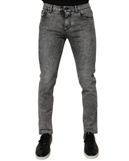 Dolce & Gabbana Dark Gray Washed Cotton Slim Fit Denim Jeans