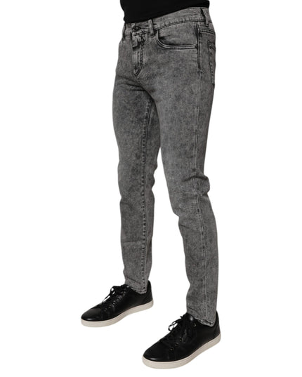 Dolce & Gabbana Dark Gray Washed Cotton Slim Fit Denim Jeans