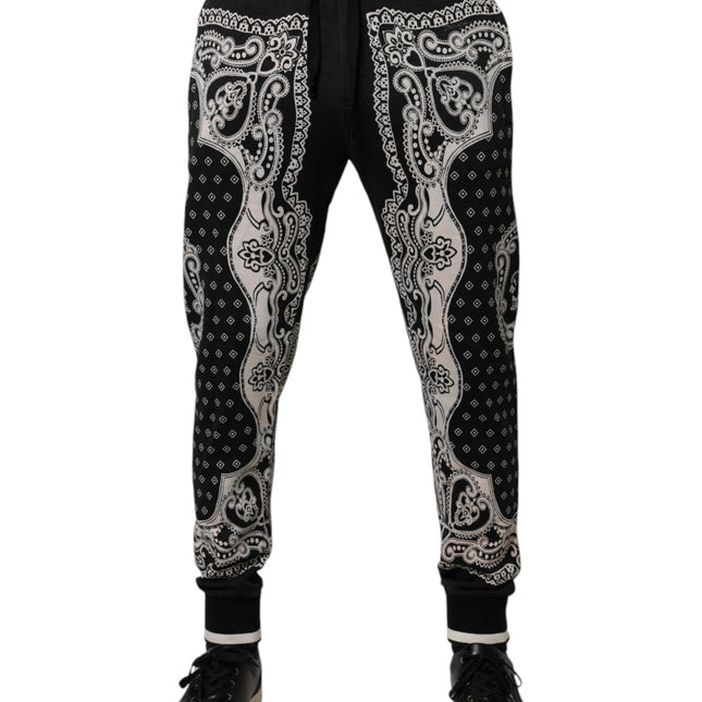 Dolce & Gabbana Black Bandana Cotton Jogger Pants