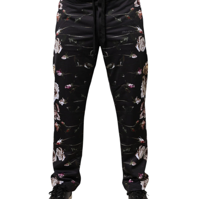 Dolce & Gabbana Black Floral Polyester Jogger Pants