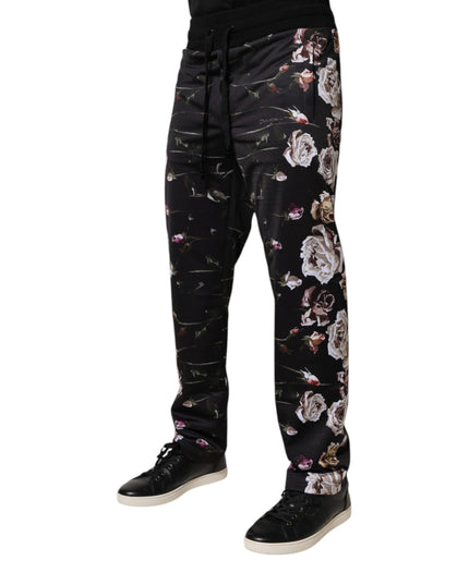Dolce & Gabbana Black Floral Polyester Jogger Pants