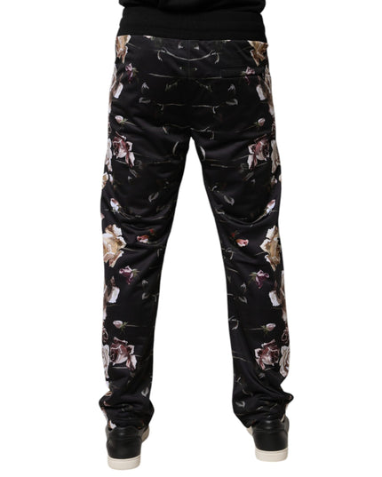 Dolce & Gabbana Black Floral Polyester Jogger Pants