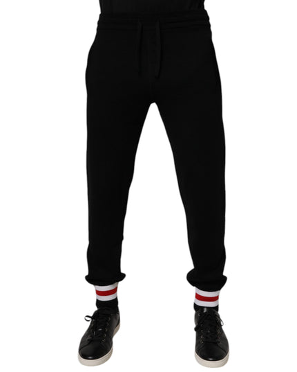 Dolce & Gabbana Black Wool Mid Waist Jogger Sweatpants Pants