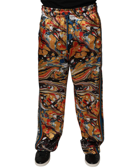 Dolce & Gabbana Multicolor Marble Satin Men Tracksuit Pants