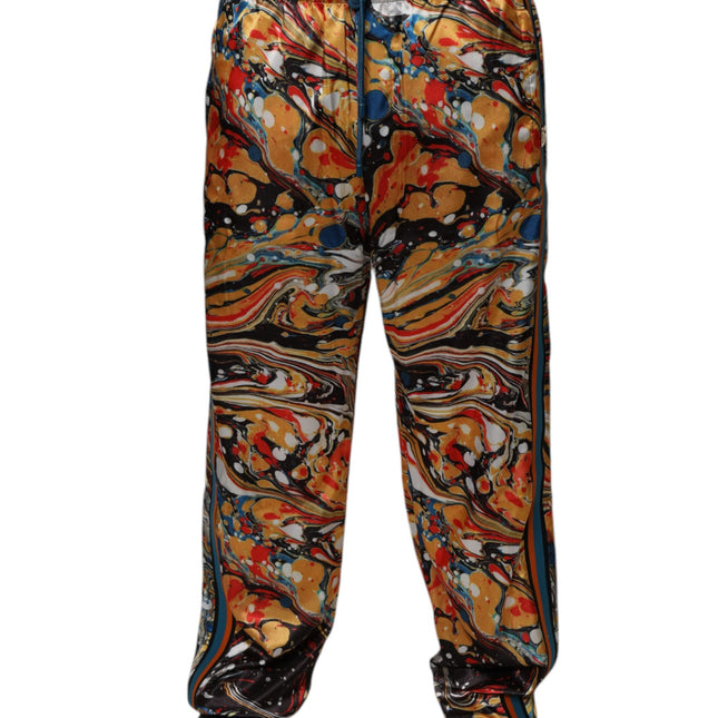 Dolce & Gabbana Multicolor Marble Satin Men Tracksuit Pants