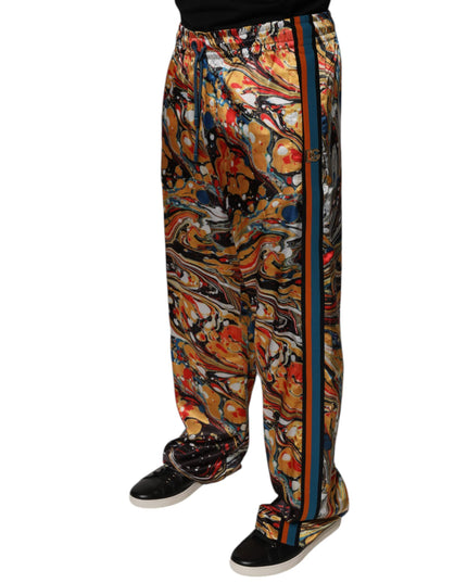 Dolce & Gabbana Multicolor Marble Satin Men Tracksuit Pants
