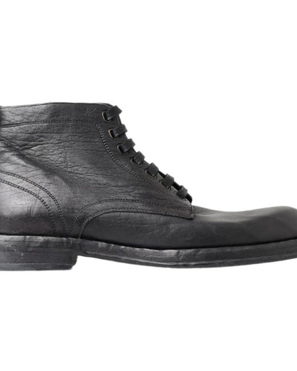 Dolce & Gabbana Black Leather Lace-Up Boots