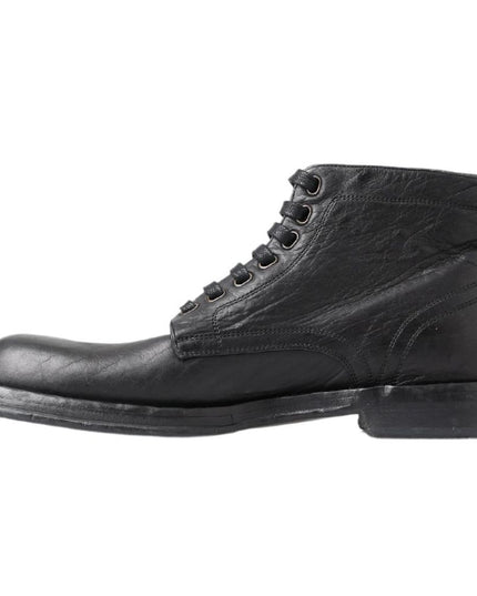 Dolce & Gabbana Black Leather Lace-Up Boots