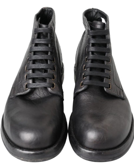 Dolce & Gabbana Black Leather Lace-Up Boots