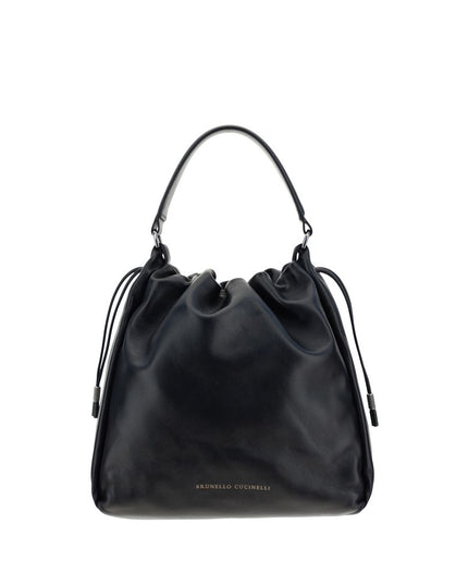 Brunello Cucinelli Black Calf Leather Bos Taurus Shoulder Bag