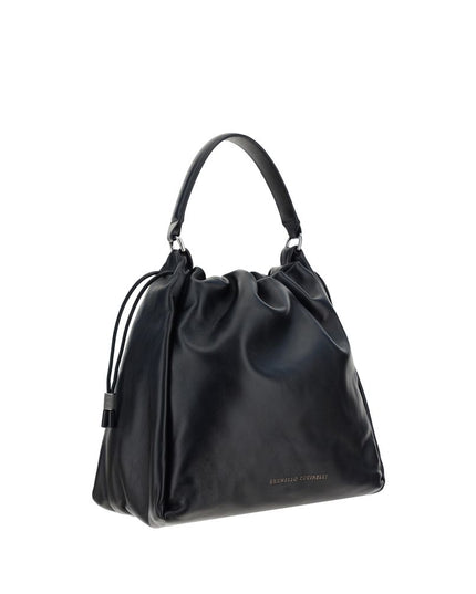 Brunello Cucinelli Black Calf Leather Bos Taurus Shoulder Bag